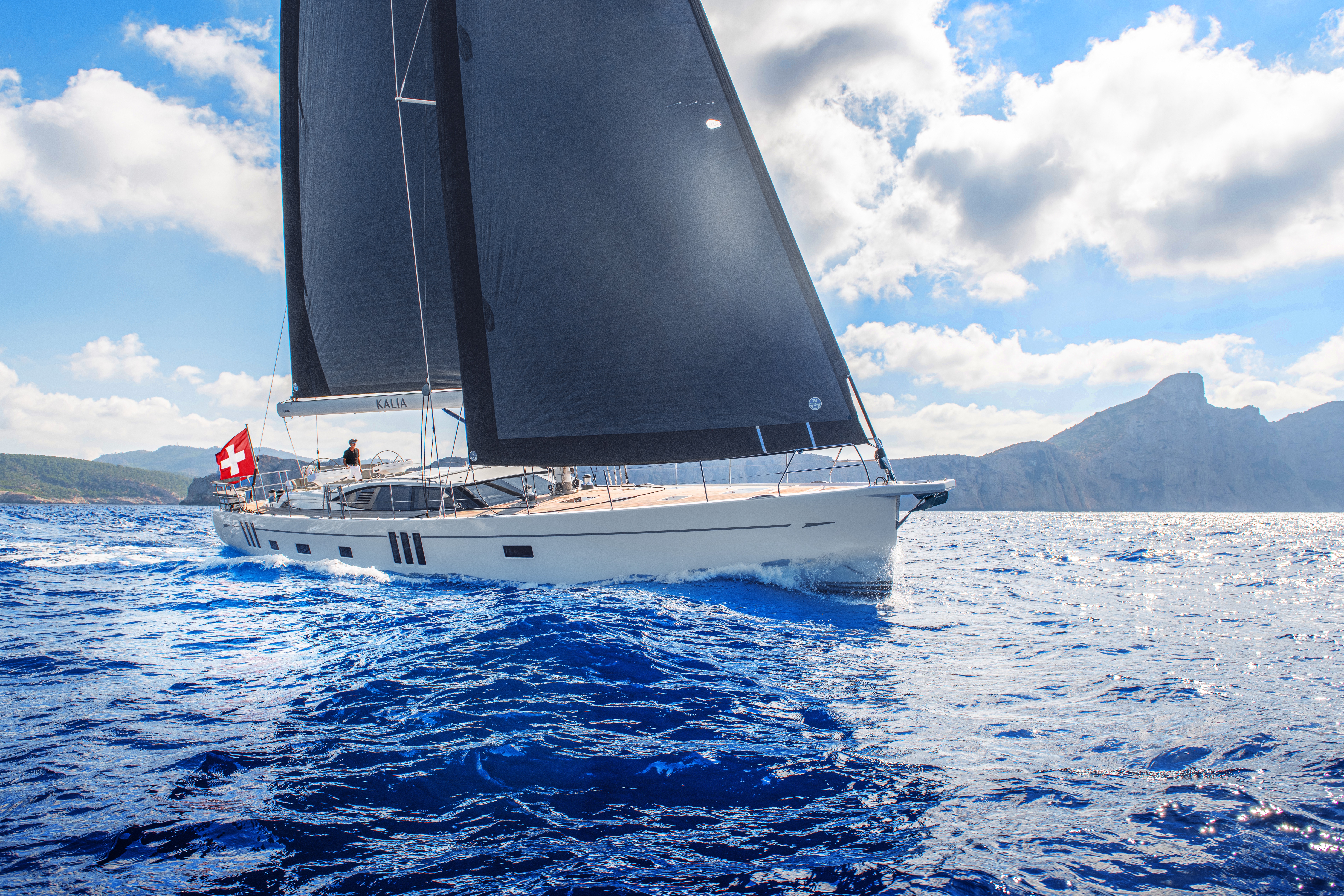 Kalia 745 yacht sailing on the ocean.