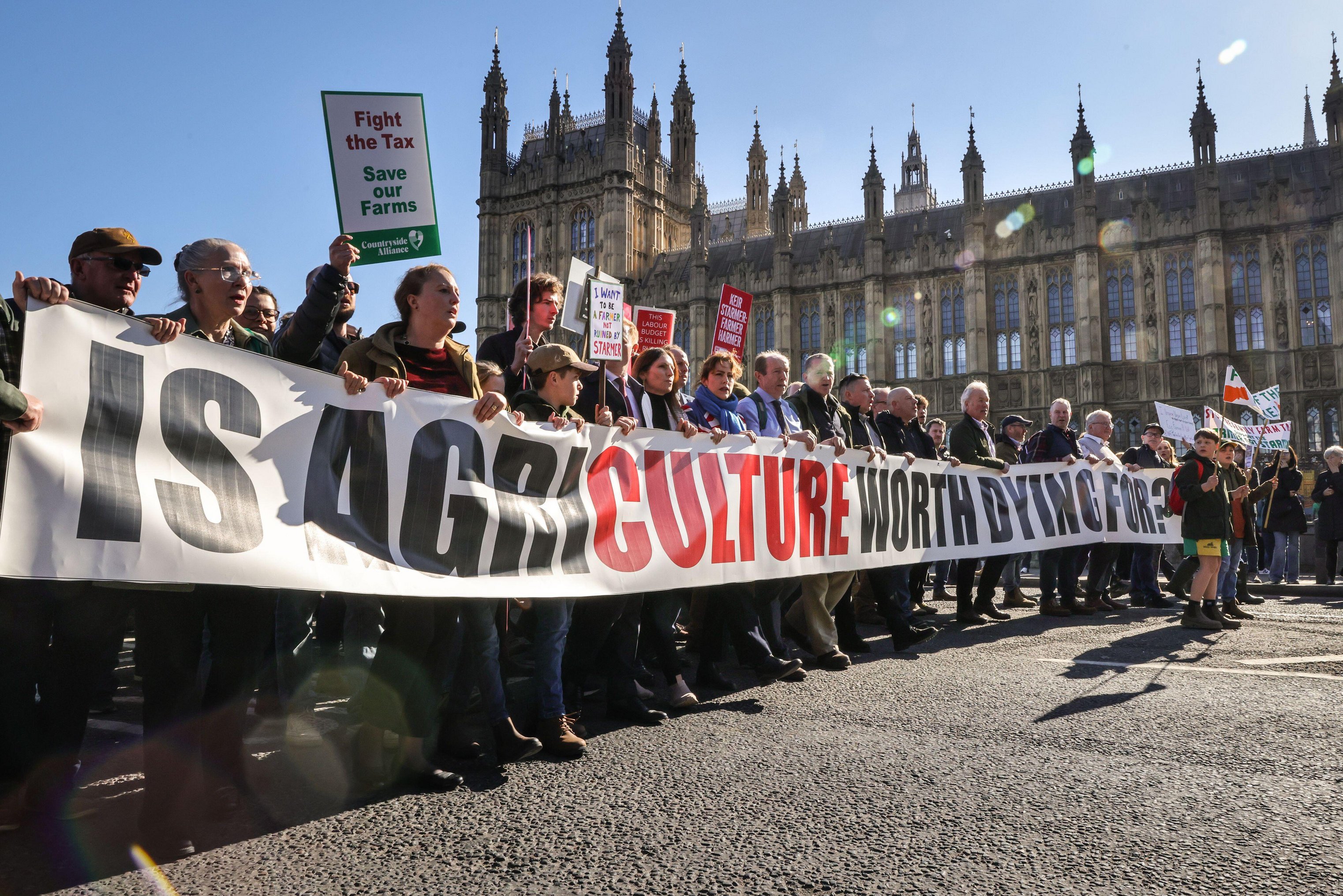 Farmers protesting inheritance tax changes in Westminster.